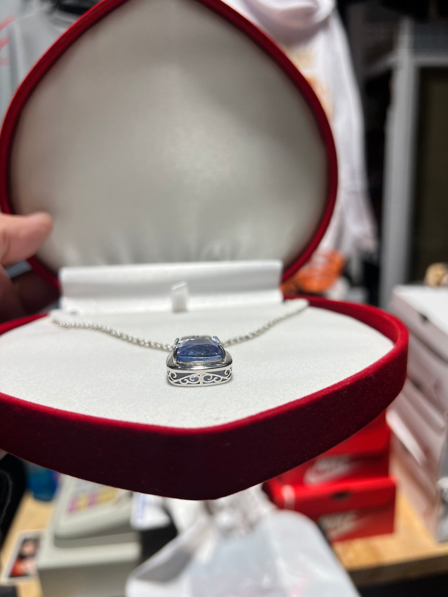 GIA Origin Report Certified 26.9 carat Blue Ceylon Sapphire Platinum Pendant 14k Gold necklace