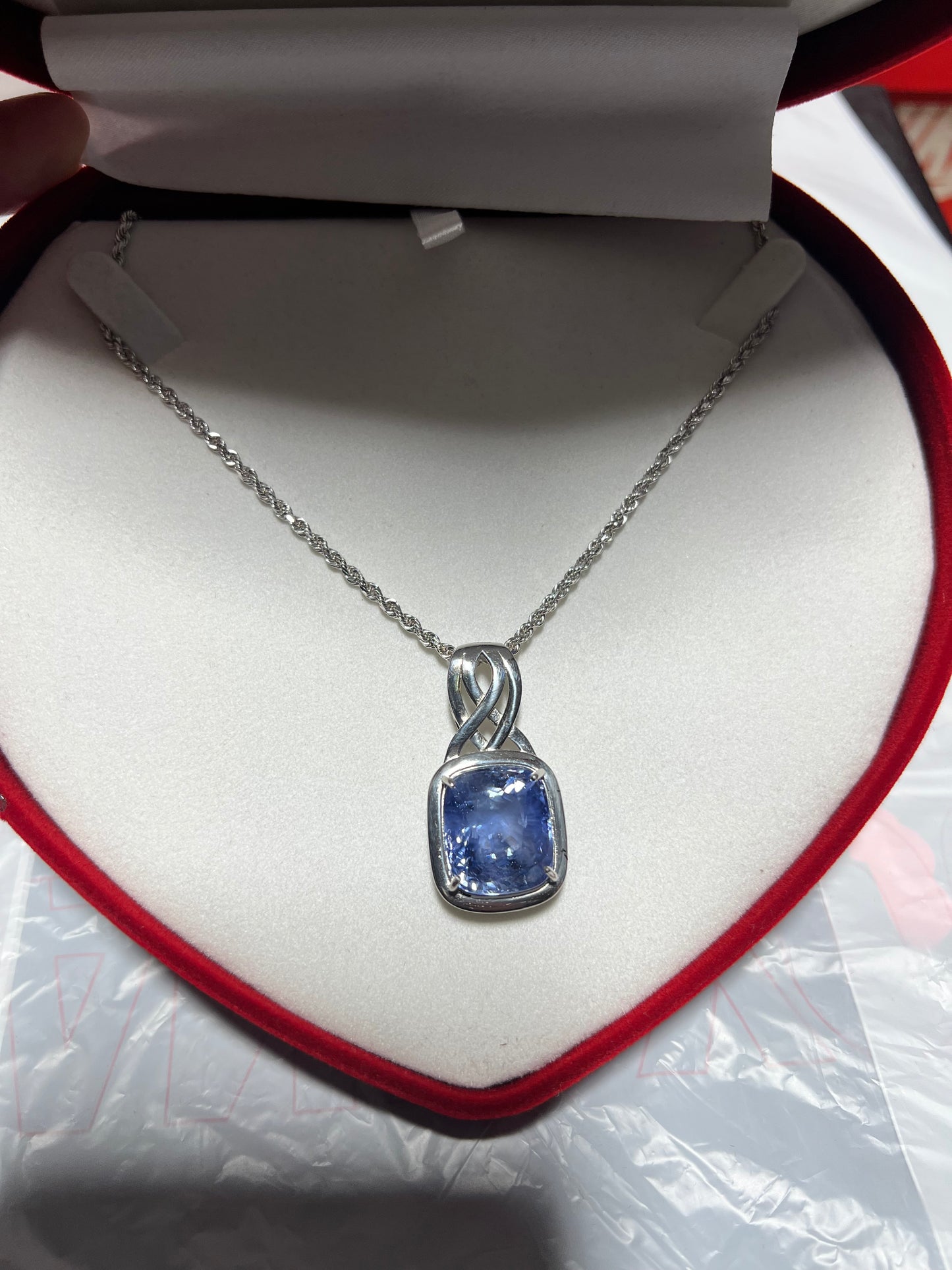 GIA Origin Report Certified 26.9 carat Blue Ceylon Sapphire Platinum Pendant 14k Gold necklace